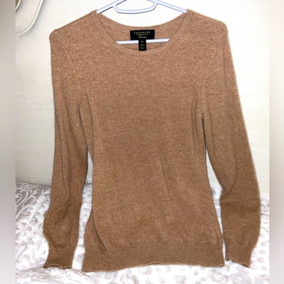 CASHMERE CLUB LUXURY PS tan sweater blouse crew neck long sleeve - Picture 1 of 9